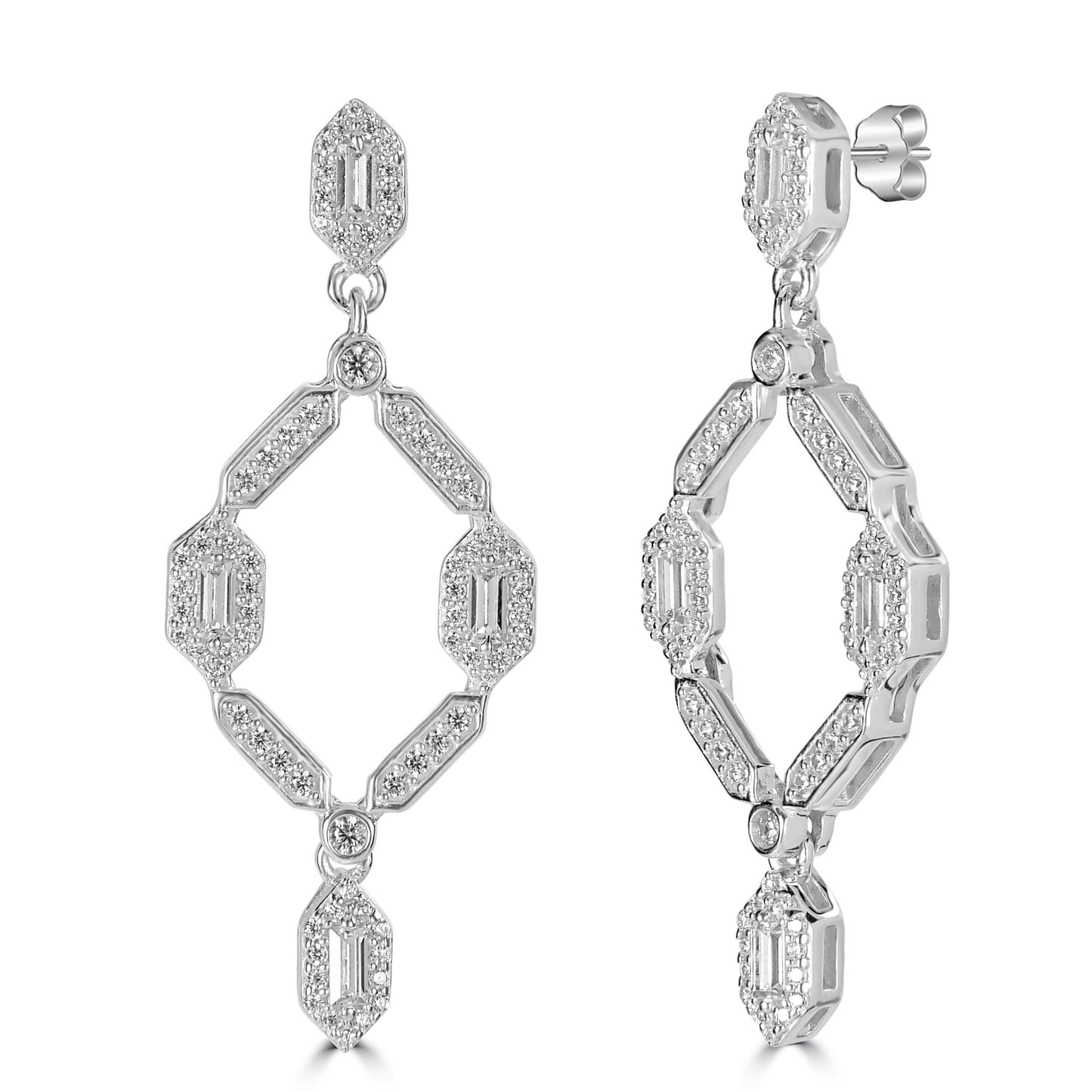 Judy Crowell Jewelry Sterling Silver Fancy Cubic Zirconia Open Drop Earrings