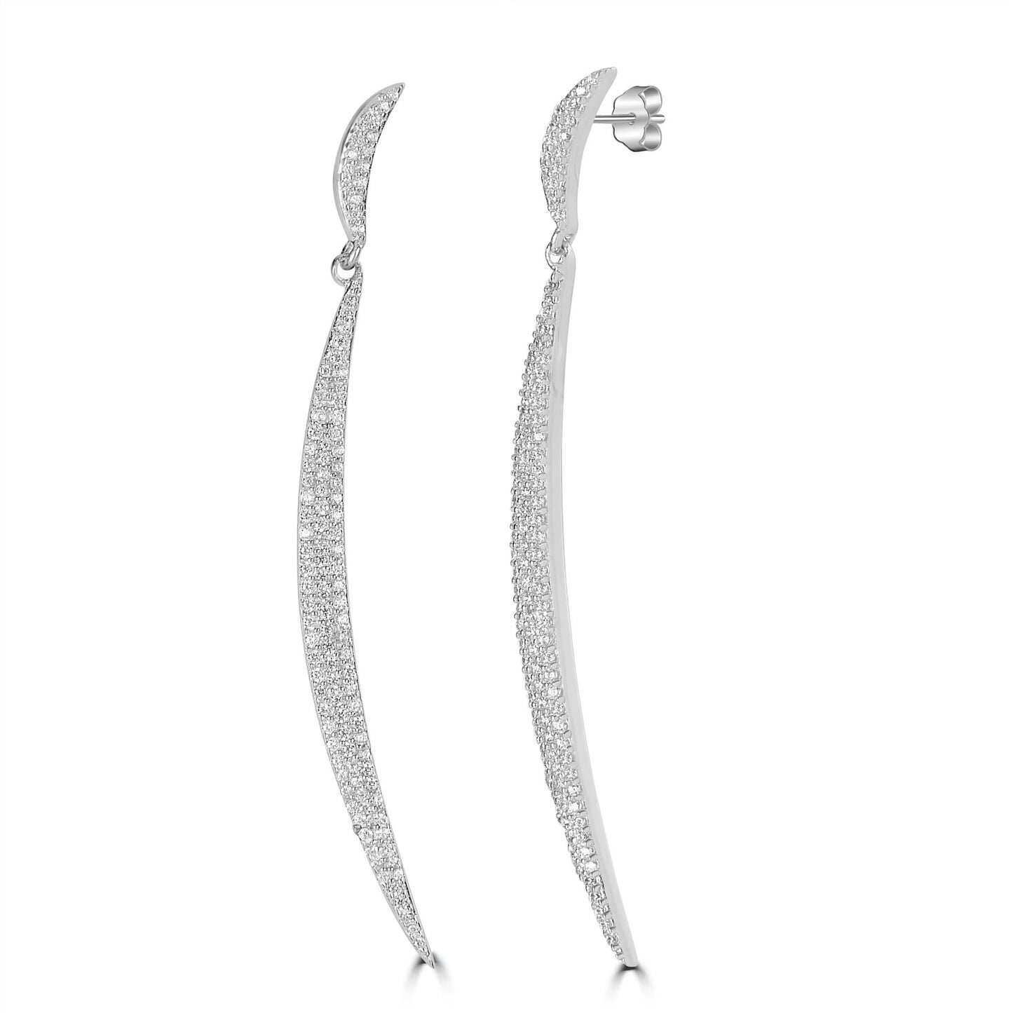Judy Crowell Jewelry Sterling Silver Crescent Cubic Zirconia Drop Earrings