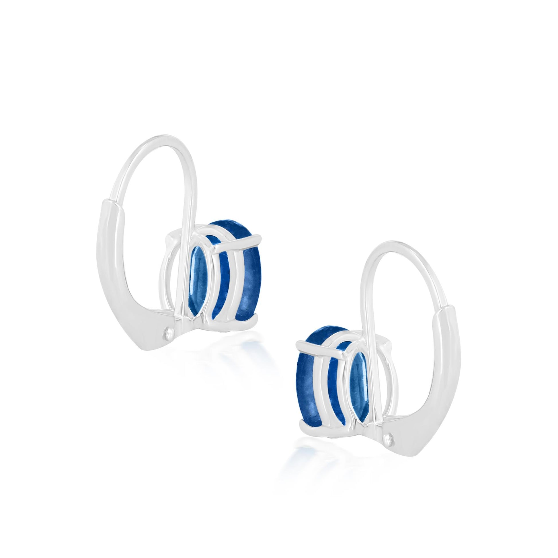14K White Gold Oval Sapphire Lever Back Drop Earrings