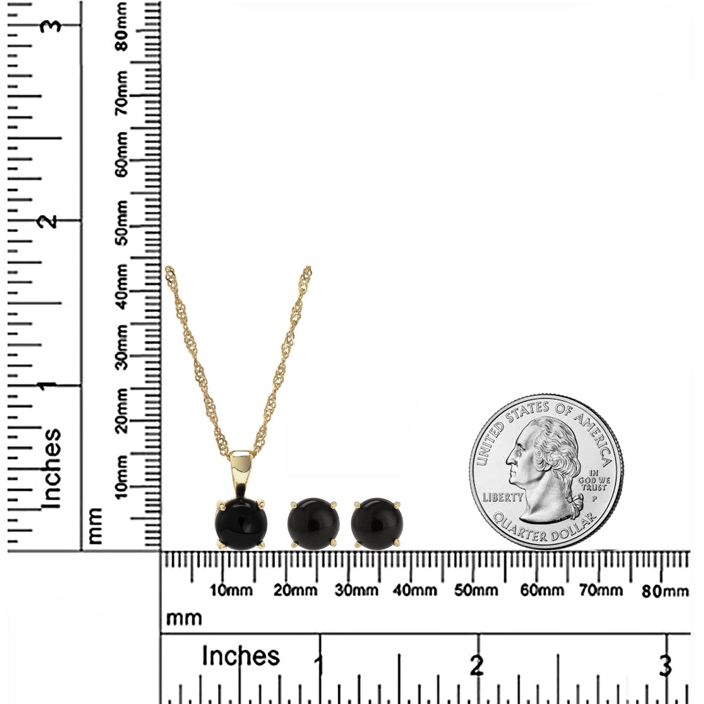 14K Gold Over Sterling Silver Black Onyx 18 Inch Pendant Necklace and Earring Set