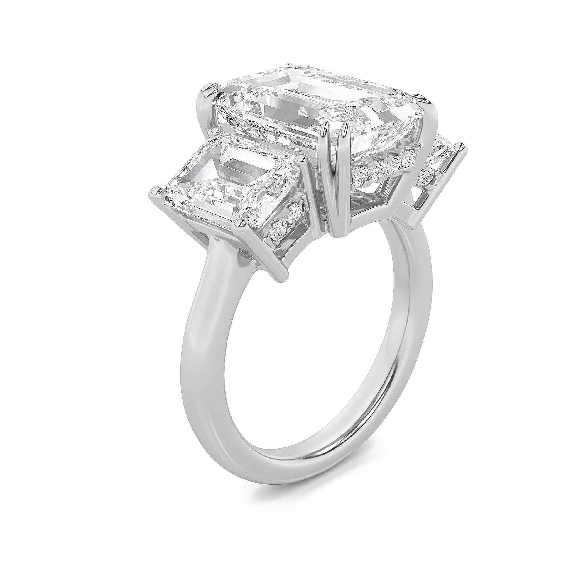 14K White Gold Lab Grown Diamond 8.3 CTTW 3-Stone Emerald Cut Ring