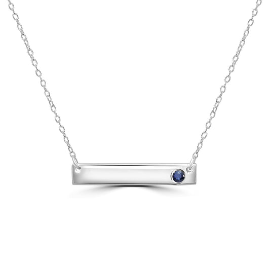 Gemistry 925 Sterling Silver Bar Necklace with Genuine Blue Sapphire Stone For Women & Girls With 16 + 4 Inch Extender Cable Chain Birthstone Jewelry Gift For Her