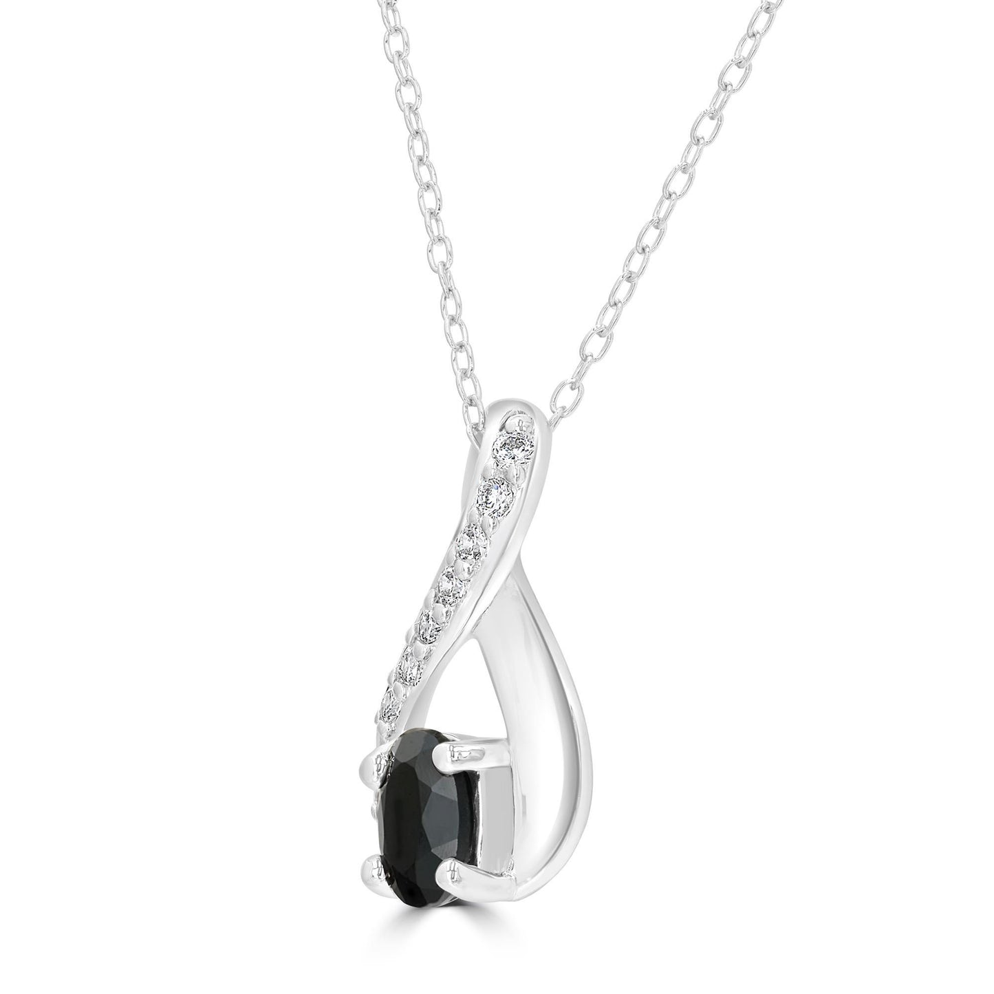 Sterling Silver Black Onyx and Cubic Zirconia Gemstone Infinity Pendant Necklace, 18 to 20 Inches