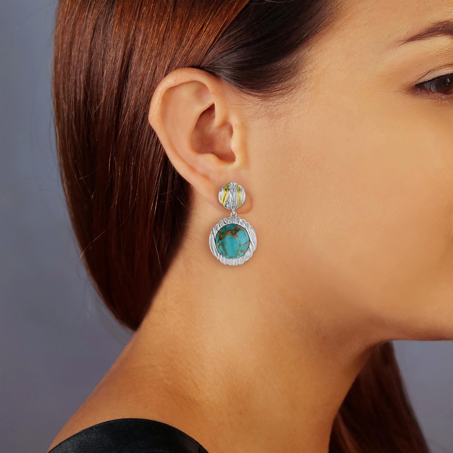 Gemistry Women & Girls Sterling Silver Woven Round Truquoise Textured Gemstone Drop Earrings | Birthstone Jewelry Gift for Her Birthday | Wedding | Anniversary