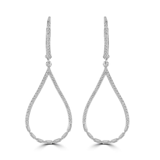 Judy Crowell Jewelry Sterling Silver Open Teardrop Cubic Zirconia Lever Back Drop Earrings