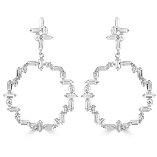 Judy Crowell Jewelry Sterling Silver Open Circle Cubic Zirconia Drop Earrings