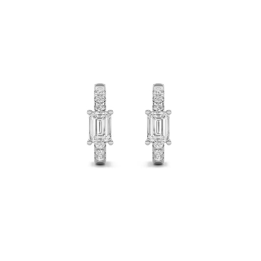 14K White Gold 1.5 CTTW Lab Grown Diamond Emerald Cut Hoop Earrings