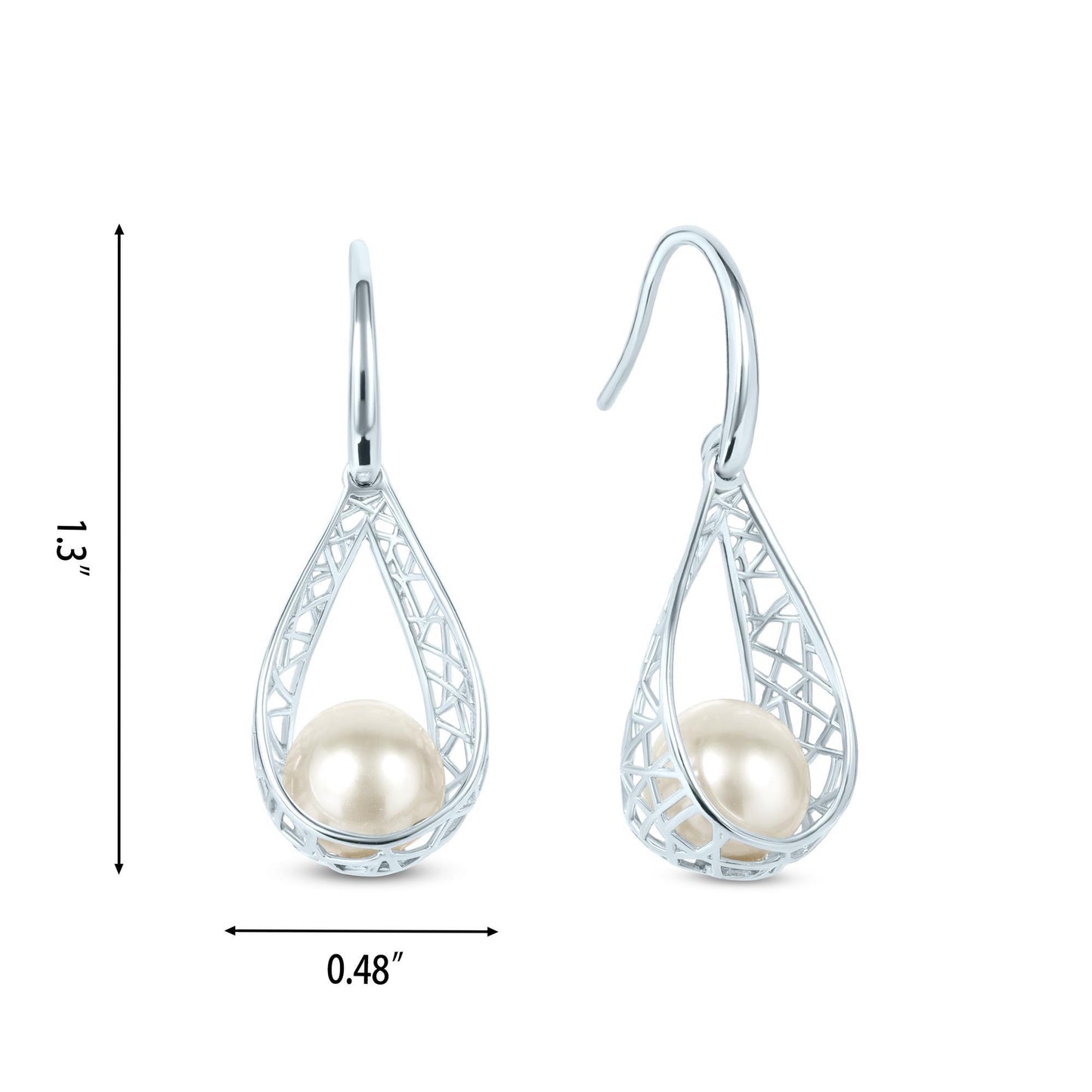 Gemistry 925 Sterling Silver Freshwater Cultured White Pearl June Birthstone Open Work Dangle Earrings Women Girls Festival Unique Gift Present