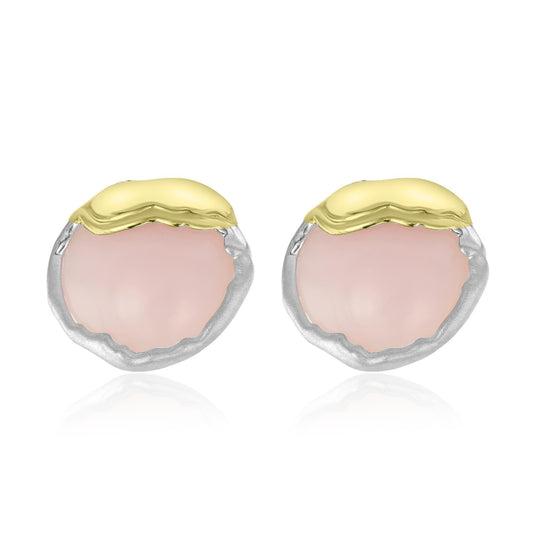 Sterling Silver Button Shape Pink Opal Gemstone Stud Earrings