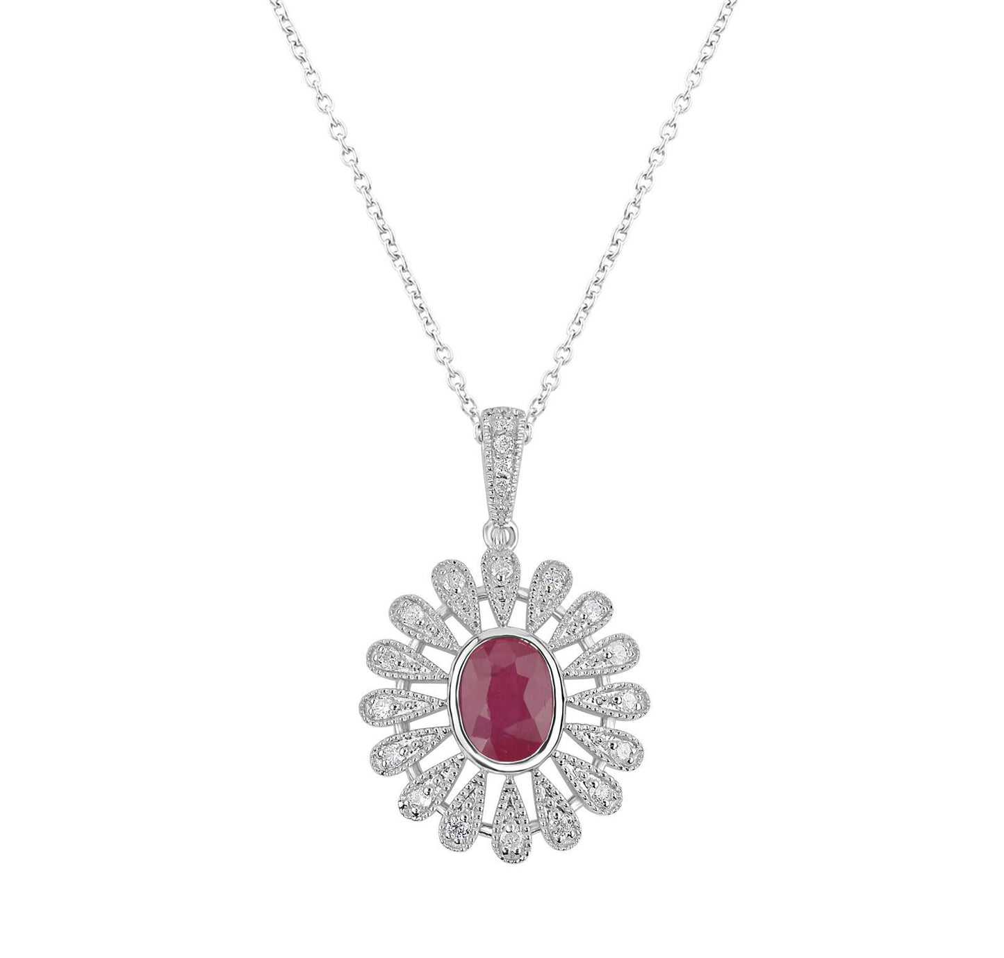 Sterling Silver Ruby and Diamond Pendant Necklace, 18 Inches