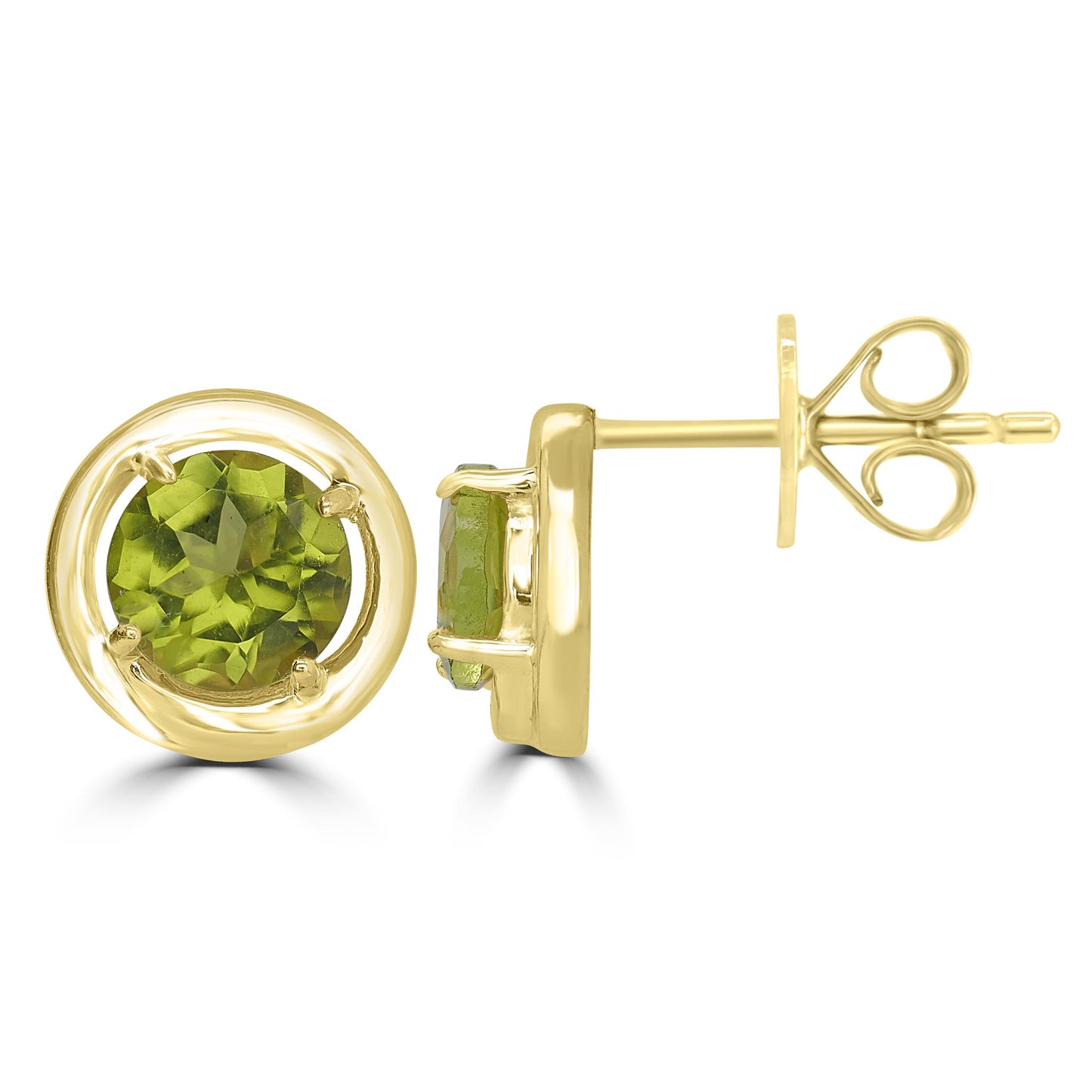 14K Gold over Sterling Silver Peridot Round Stud Earrings