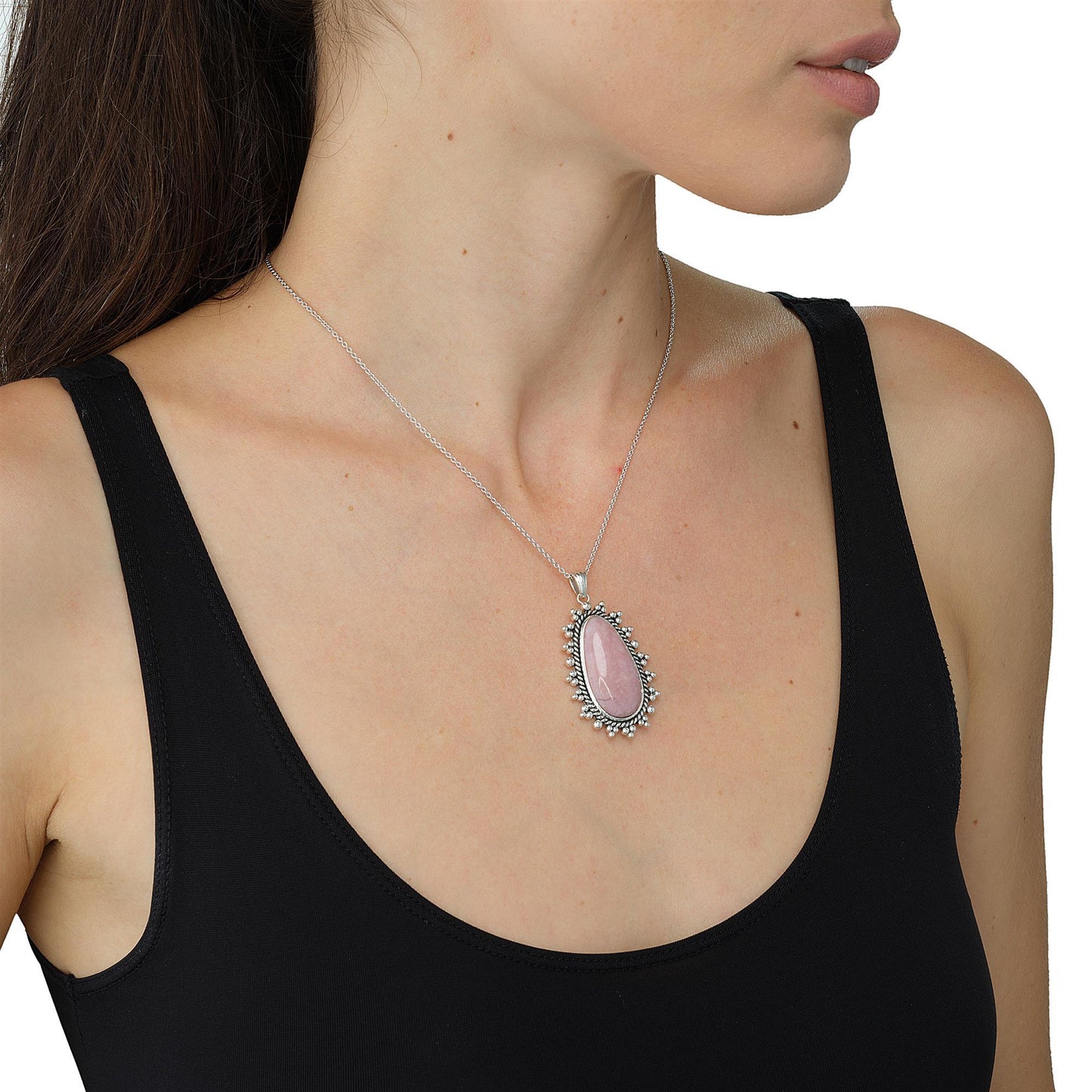 GG Collection Sterling Silver Fancy Pink Opal Pendant Necklace