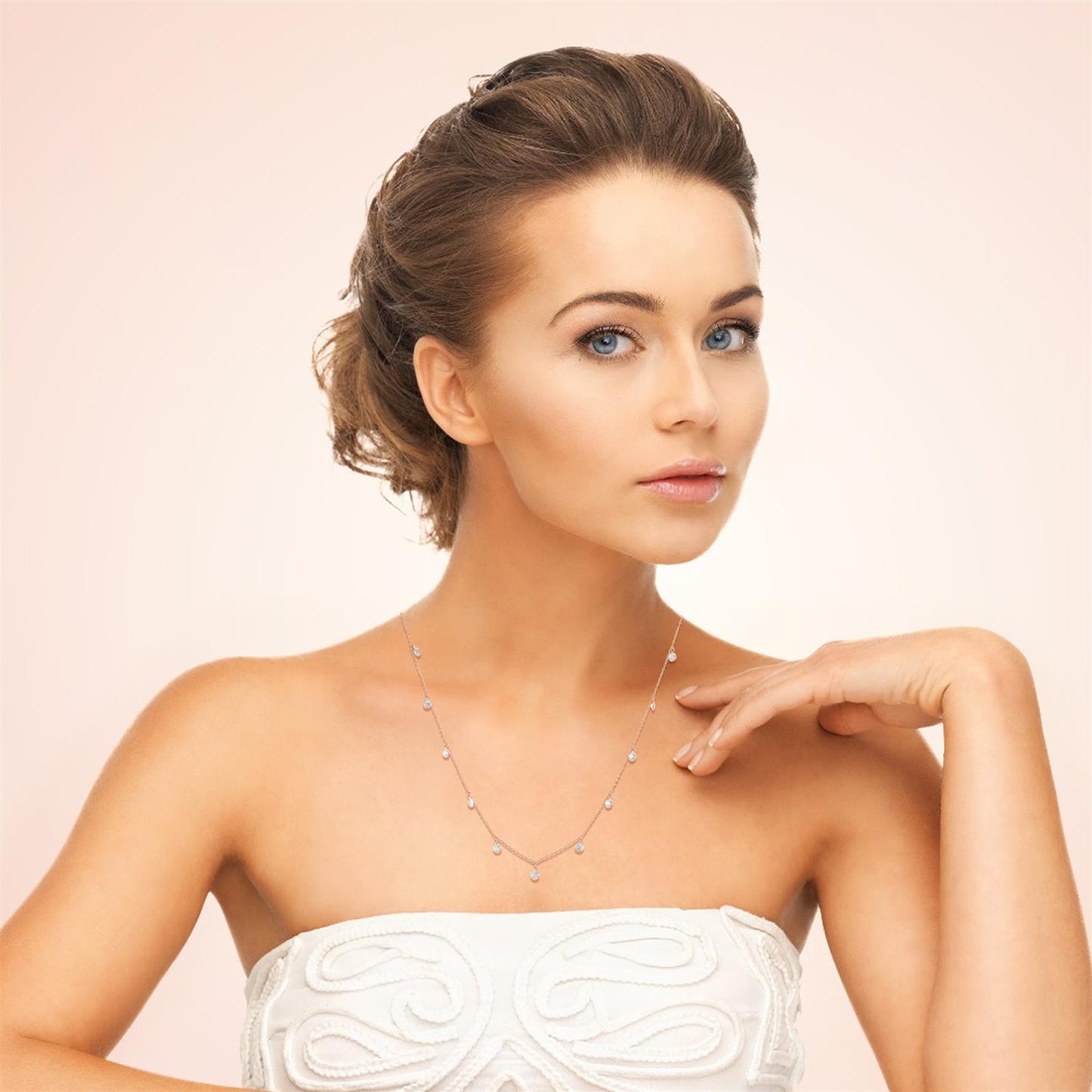 Drop Necklace in 925 Sterling Silver with White CZ