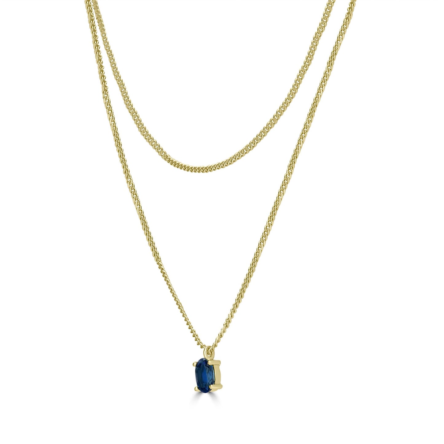 14K Gold Over Sterling Silver Genuine Double Strand London Blue Topaz Gemstone Pendant Necklace, 18 Inches