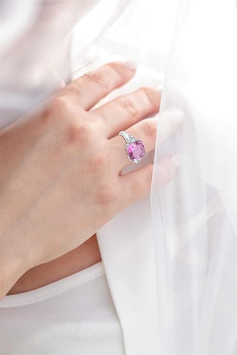 Sterling Silver Kunzite and White Topaz Ring, Sizes 5-8