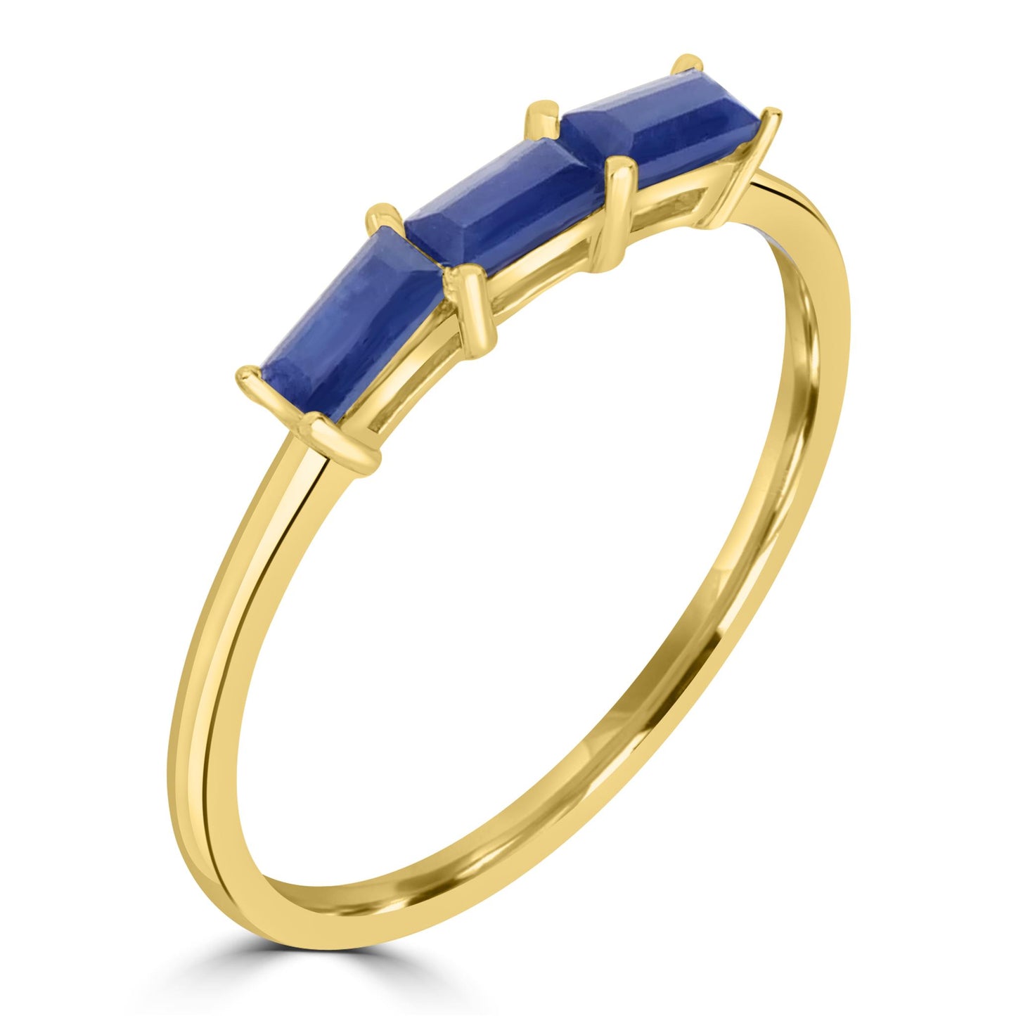 Heidi 14K Gold Over Sterling Silver Blue Sapphire Gemstone Stackable 3-Stone Baguette Ring, Sizes 6 to 8
