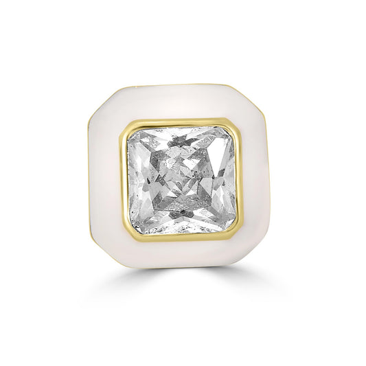 Bob Mackie Jewelry 14K Gold Over Brass White Enamel Cubic Zirconia Stud Earrings