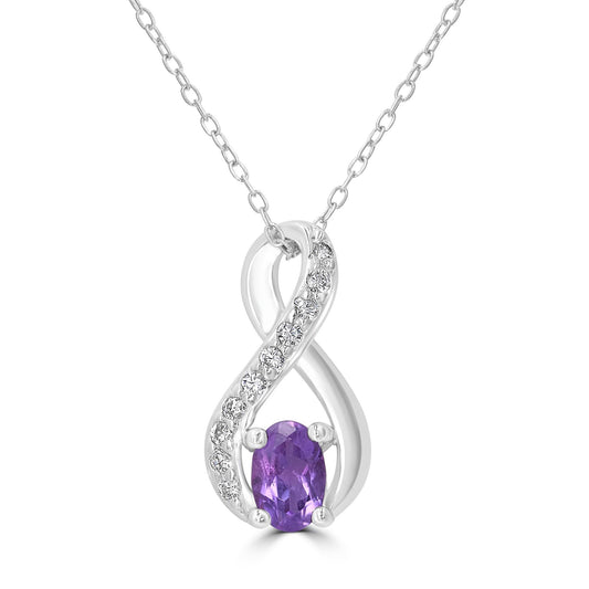 Sterling Silver Amethyst and Cubic Zirconia Infinity Pendant Necklace, 18 Inches