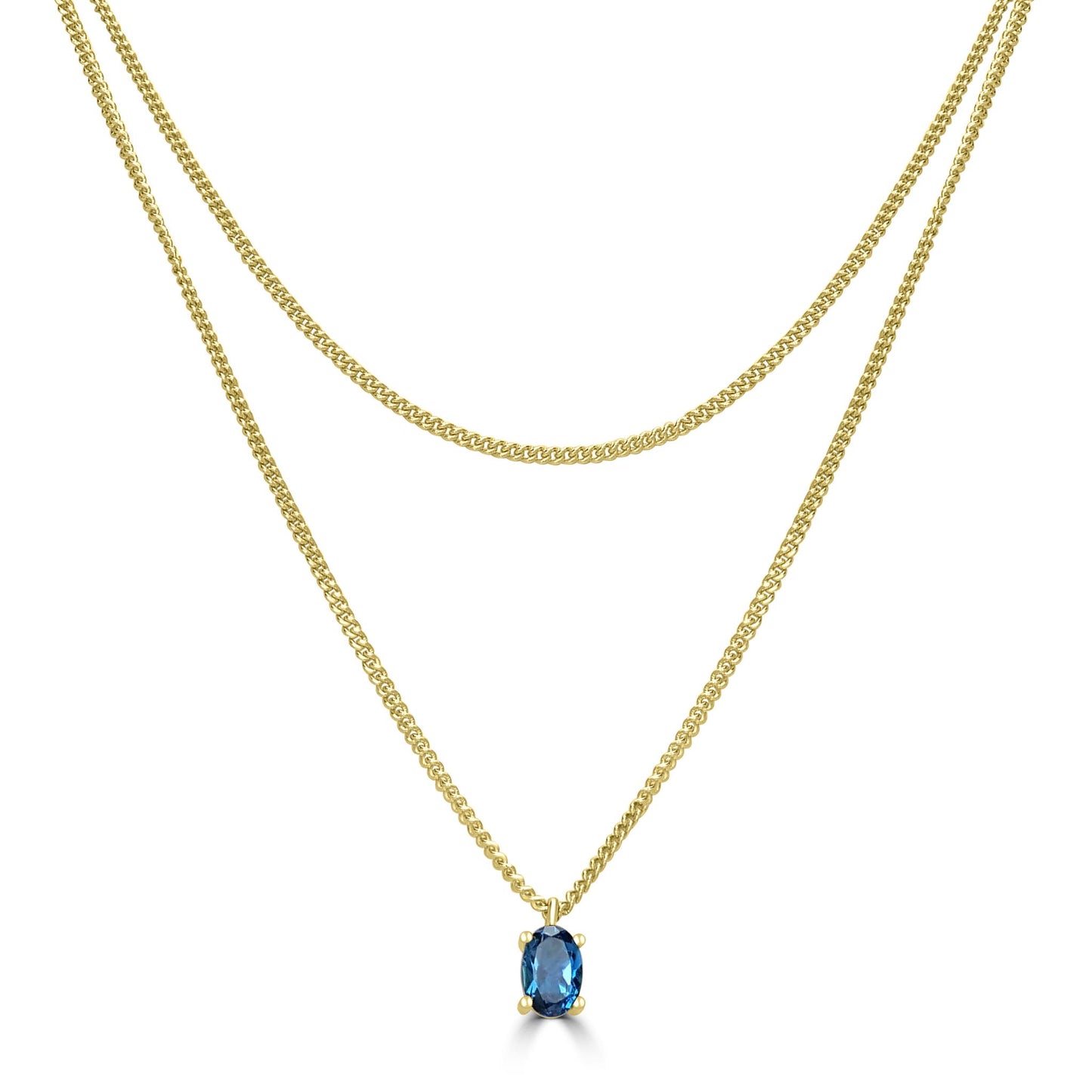 14K Gold Over Sterling Silver Genuine Double Strand London Blue Topaz Gemstone Pendant Necklace, 18 Inches