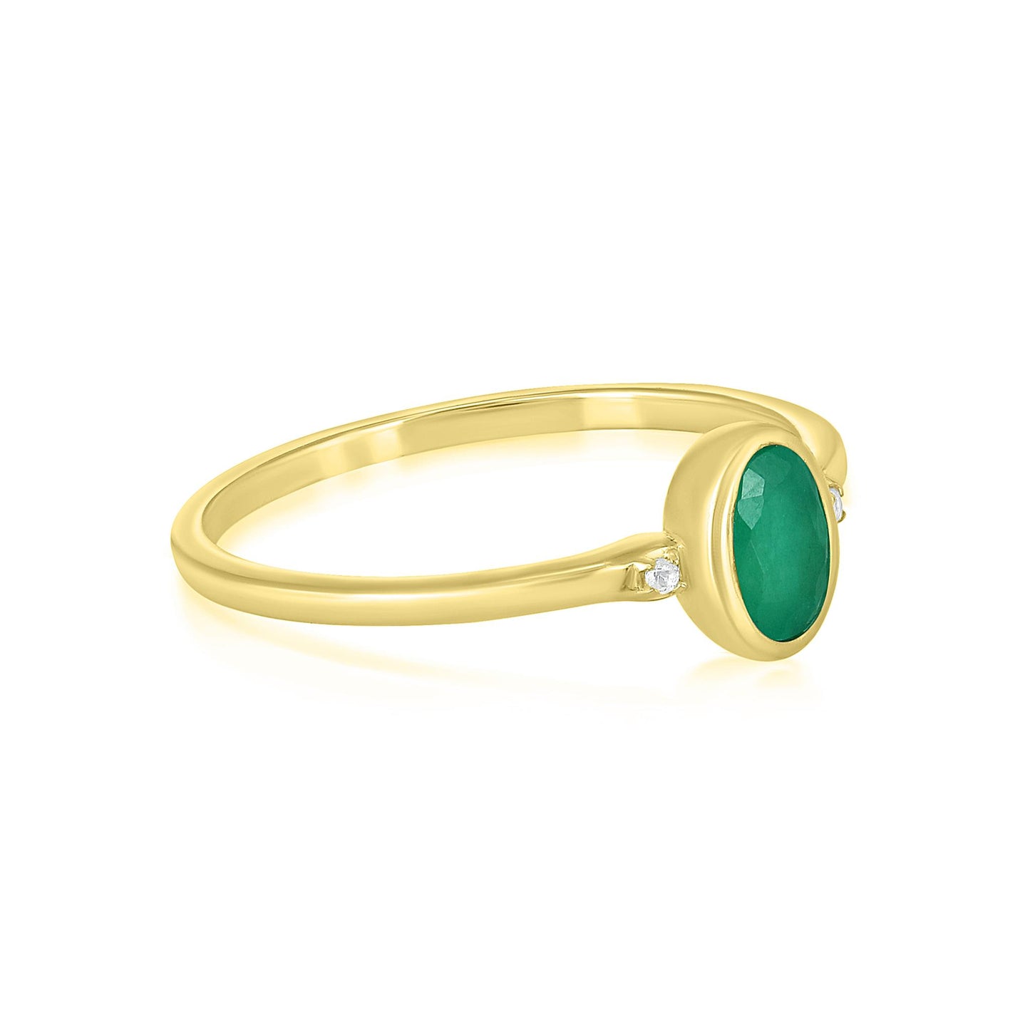 Kate 14K Gold Over Sterling Silver Emerald and White Topaz Stackable Oval Ring, Sizes 6 to 8