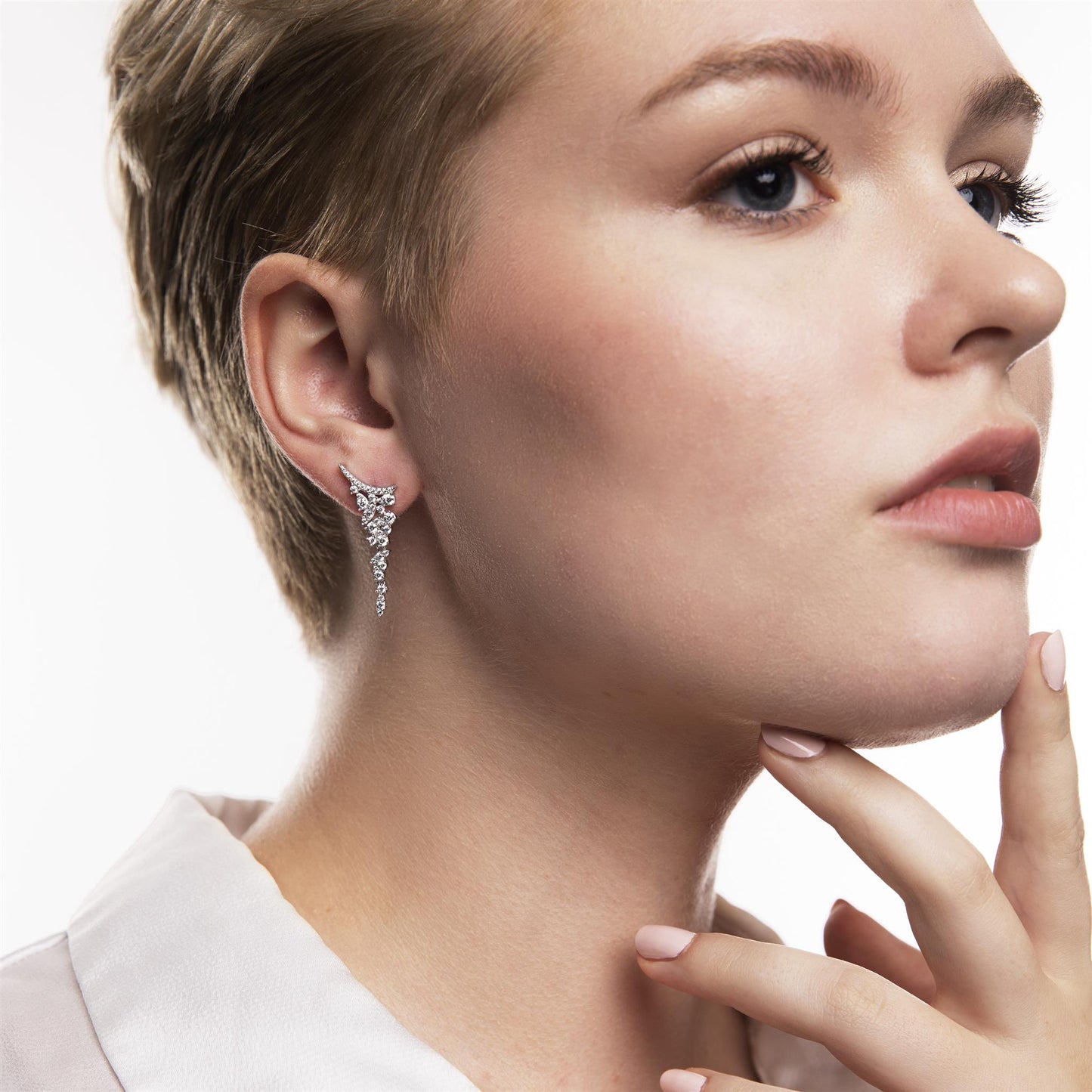 Judy Crowell Jewelry Sterling Silver Multi Shape Cubic Zirconia Graduated Drop Earrings