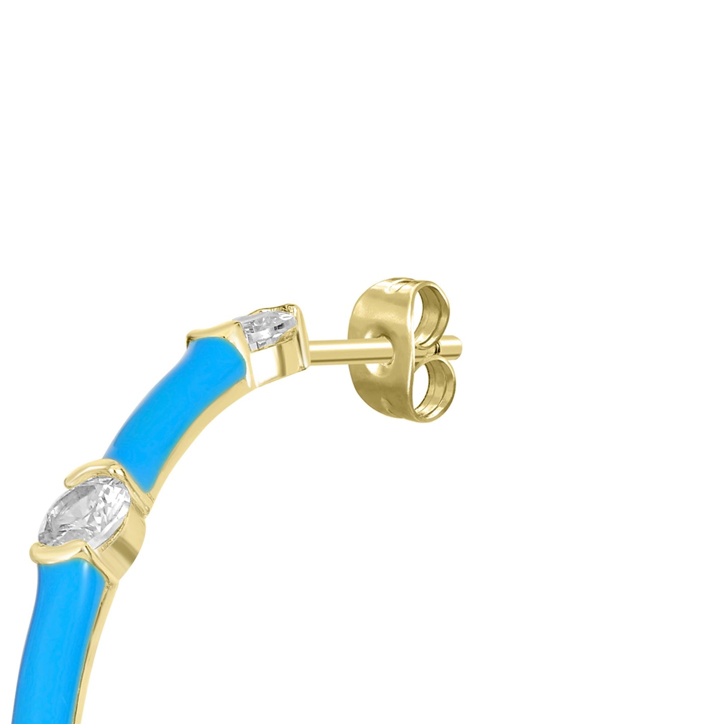 Bob Mackie Jewelry 14K Gold Over Brass Turquoise Enamel Cubic Zirconia Hoop Earrings
