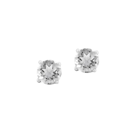 Sterling Silver Round White Topaz Stud Earrings