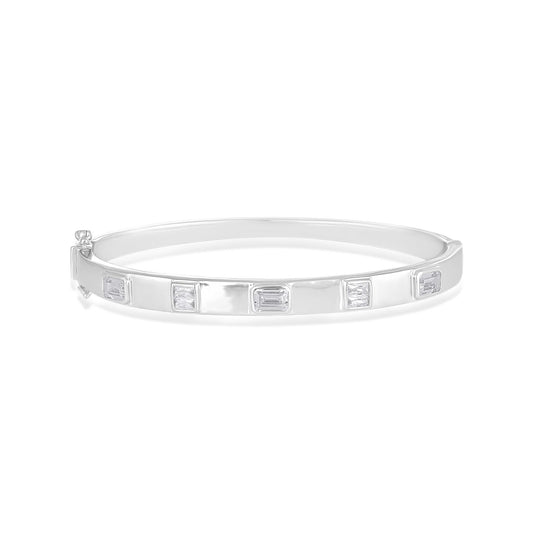 Judy Crowell Jewelry Sterling Silver Square Bezel Cubic Zirconia Bangle Bracelet
