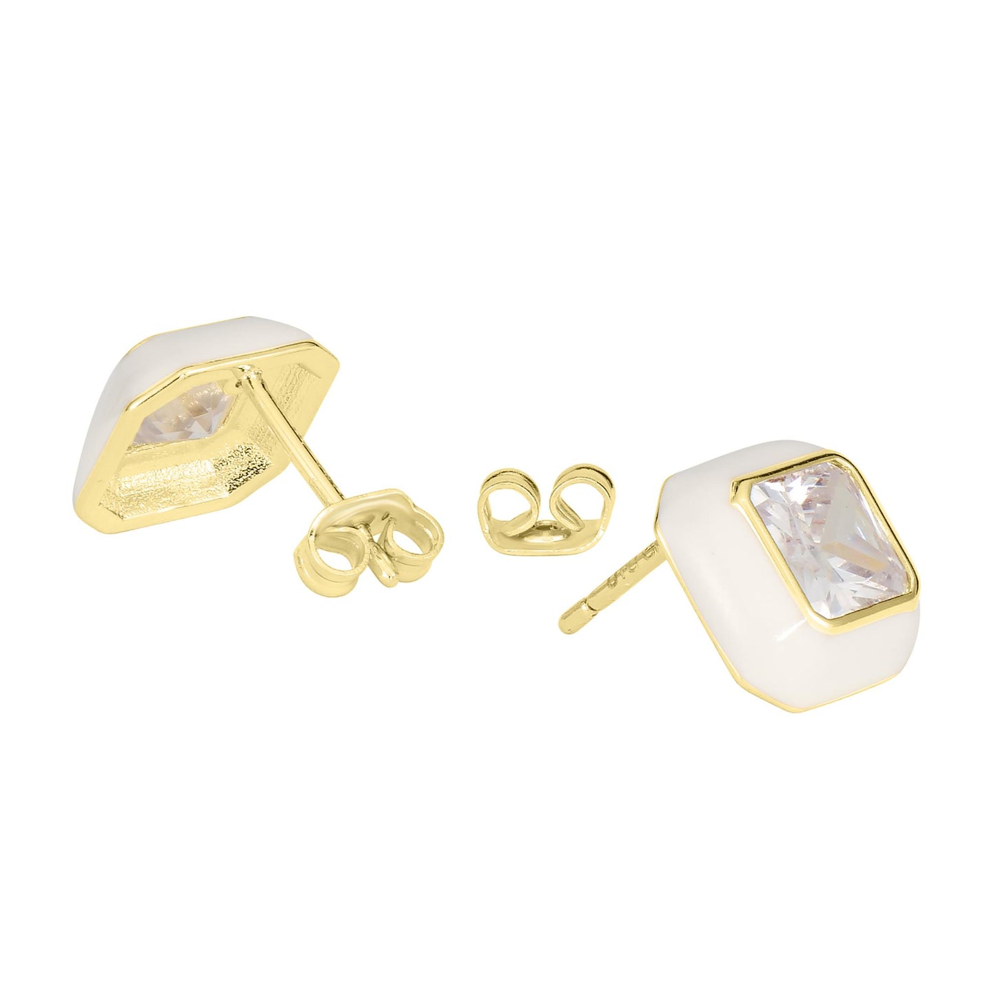 Bob Mackie Jewelry 14K Gold Over Brass White Enamel Cubic Zirconia Stud Earrings