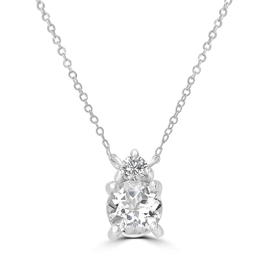 Sterling Silver White Topaz and Cubic Zirconia Round Cut Pendant Necklace, 18 Inches