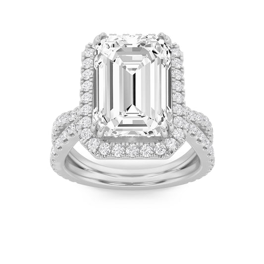 14K White Gold Lab Grown Diamond 8.0 CTTW Emerald Cut Halo Ring