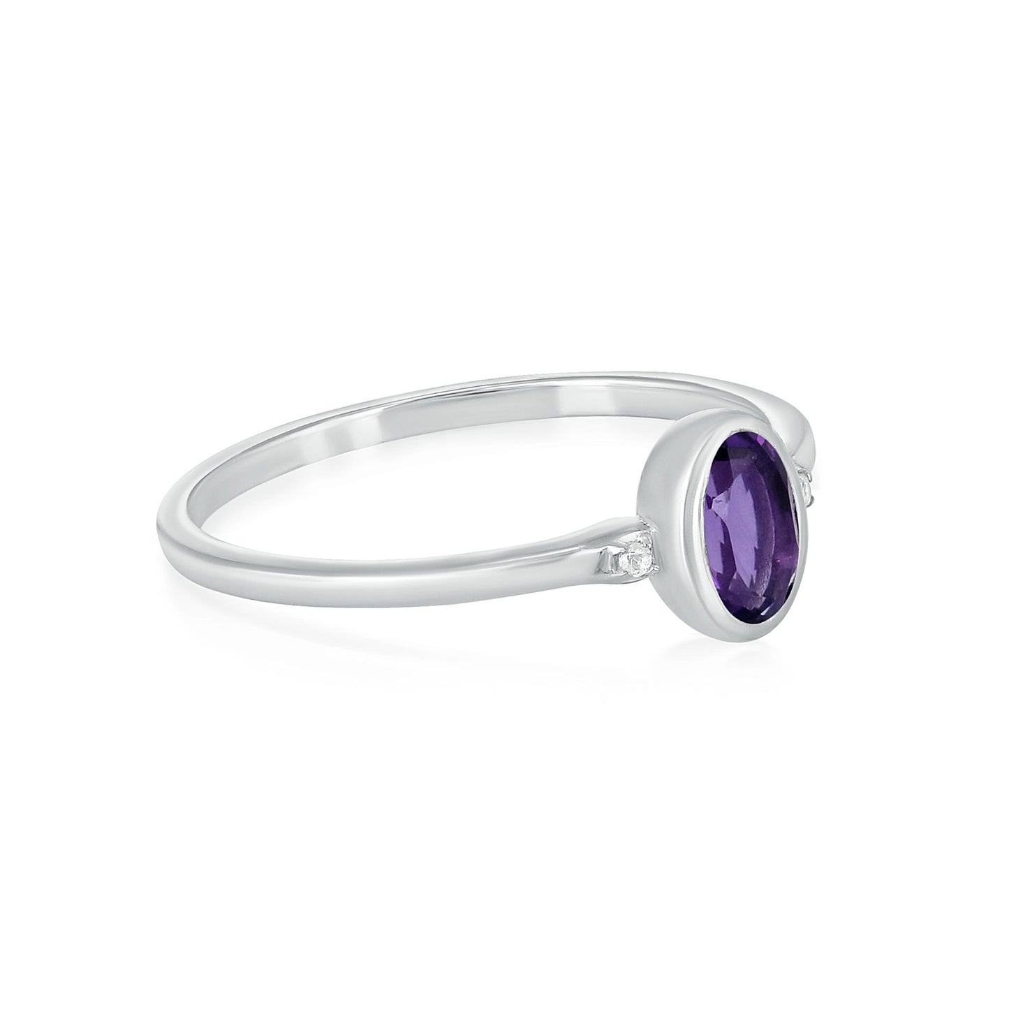 Kate Sterling Silver Amethyst and White Topaz Stackable Oval Ring, Sizes 6 to 8