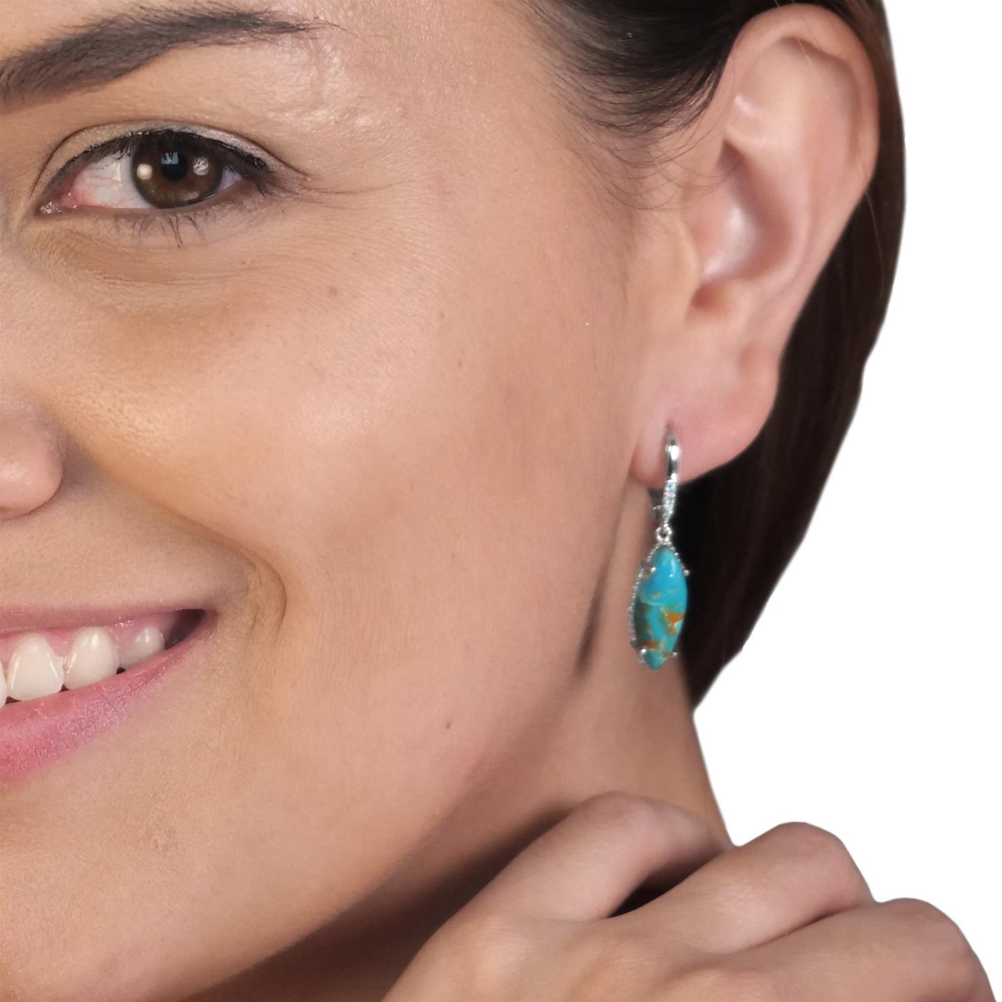 Sterling Silver Marquise Cabochon Gemstone High Polish Drop Earrings