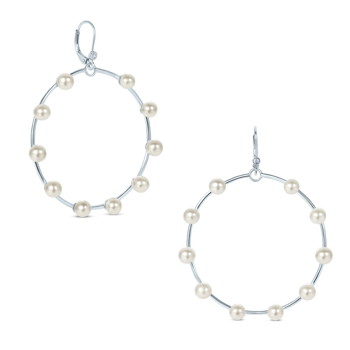 Sterling Silver White Cultured Freshwater Pearl Front Facing Hoop Earrings