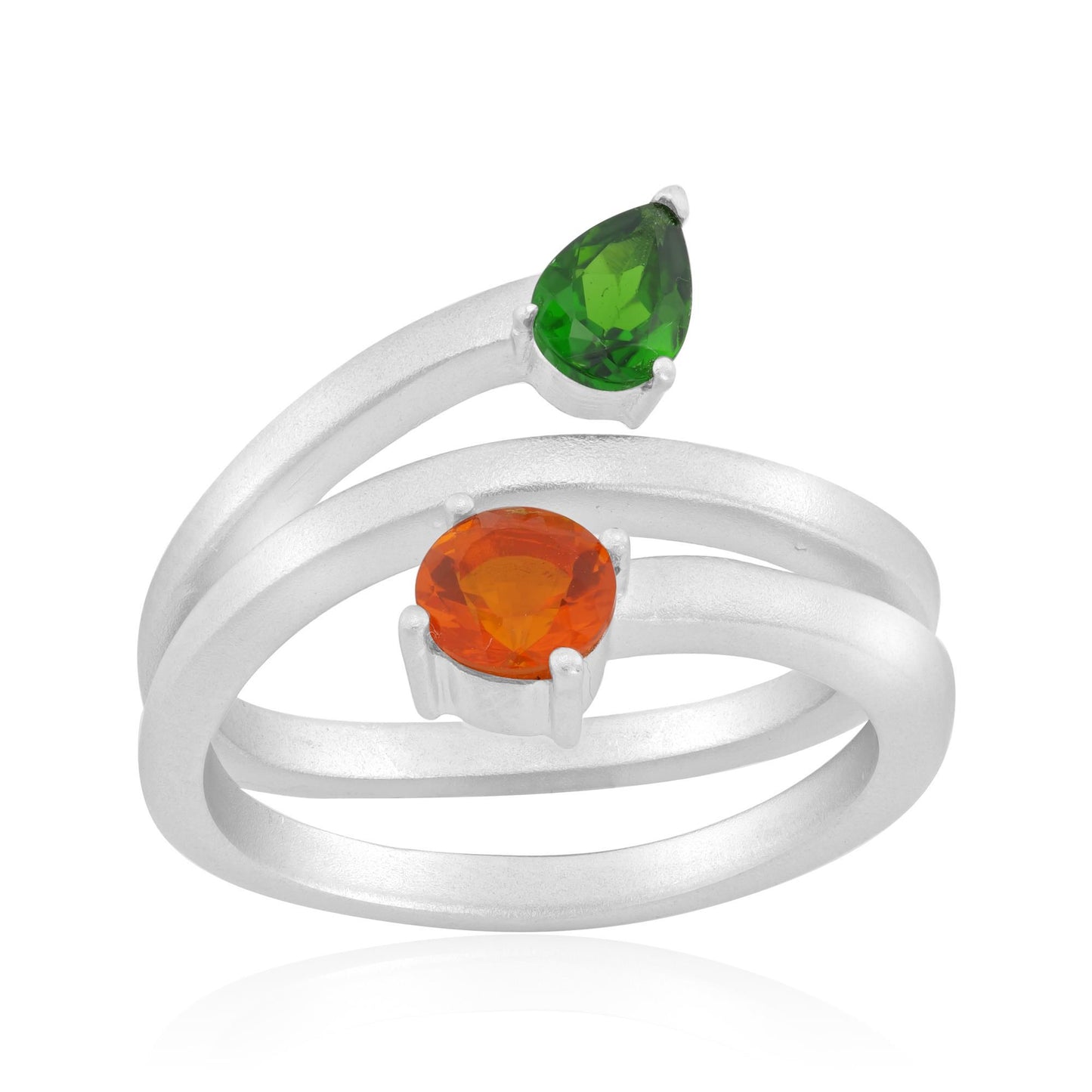 Sterling Silver Diopside Fire Opal Bypass Ring, Sizes 5 to 10