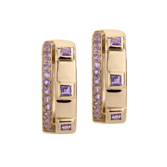 14K Gold .37 Carat Amethyst Huggie Hoop Earrings