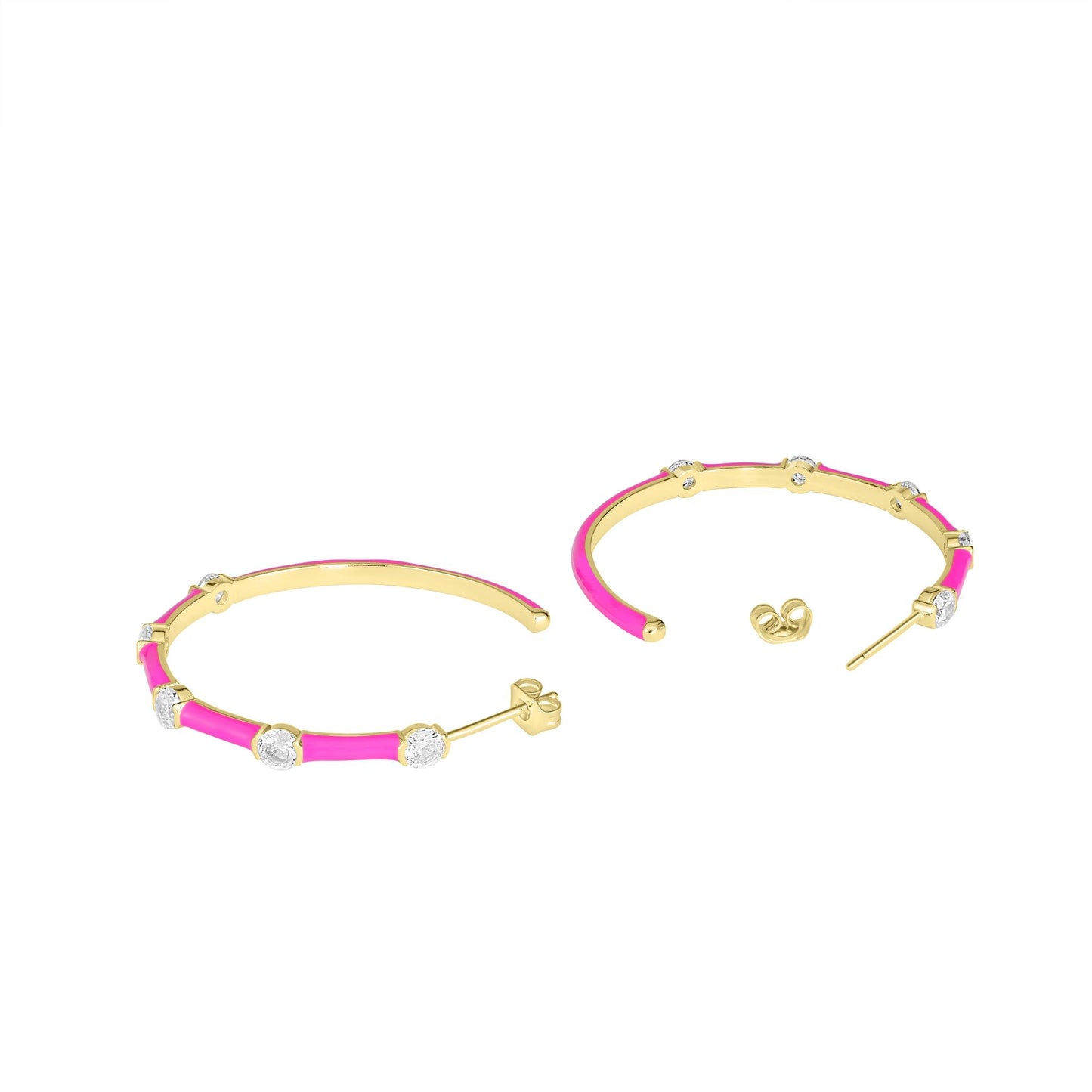 Bob Mackie Jewelry 14K Gold Over Brass Red Enamel Cubic Zirconia Hoop Earrings