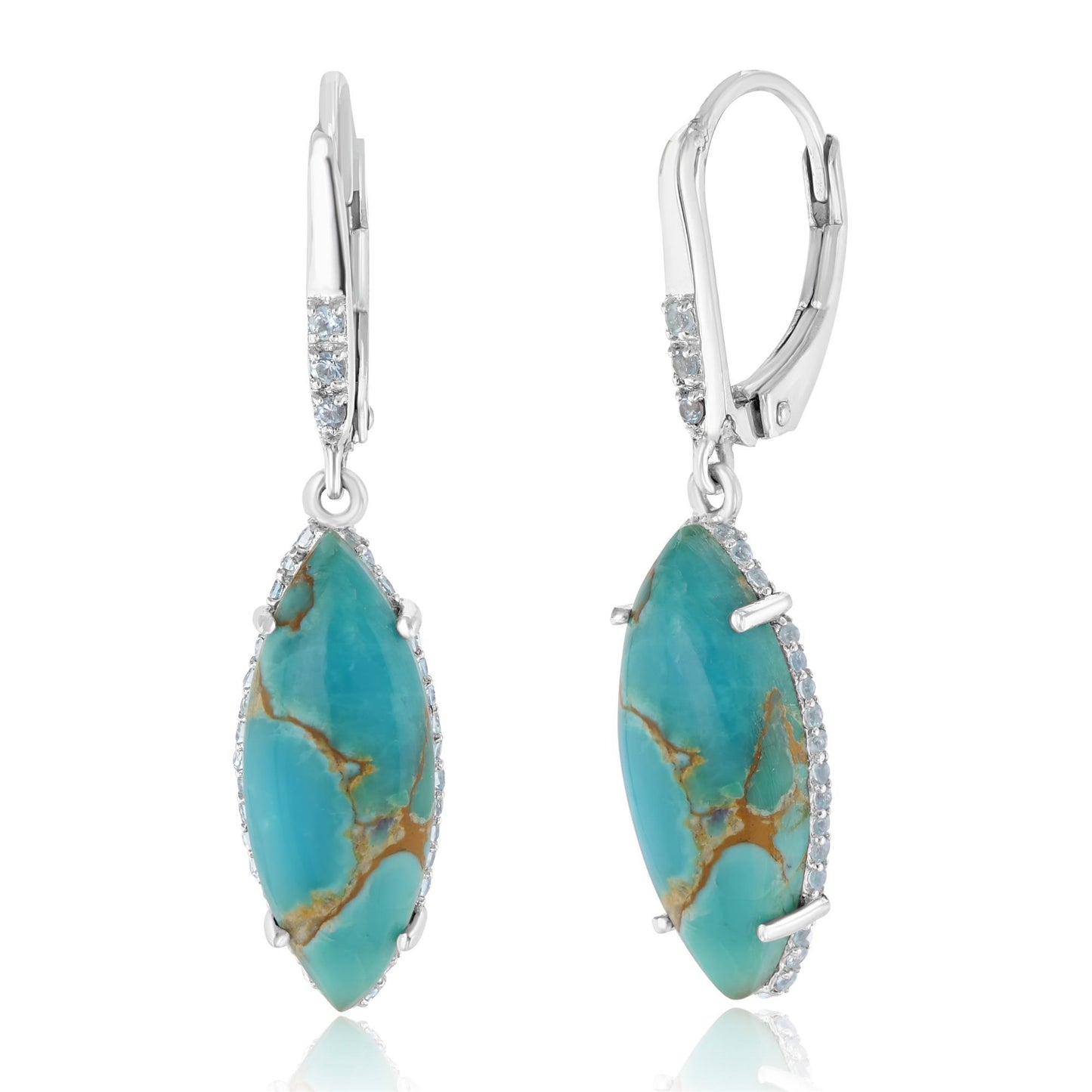 Sterling Silver Marquise Cabochon Gemstone High Polish Drop Earrings