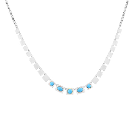Sterling Silver Oval Sleeping Beauty Turquoise Frontal Necklace