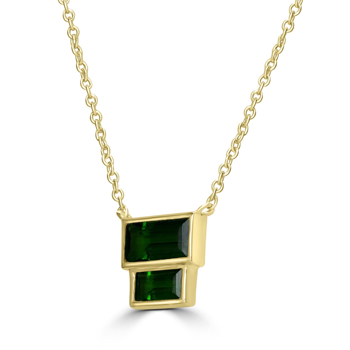14K Gold over Sterling Silver Genuine Chrome Diopshide Baugette Pendant Necklace
