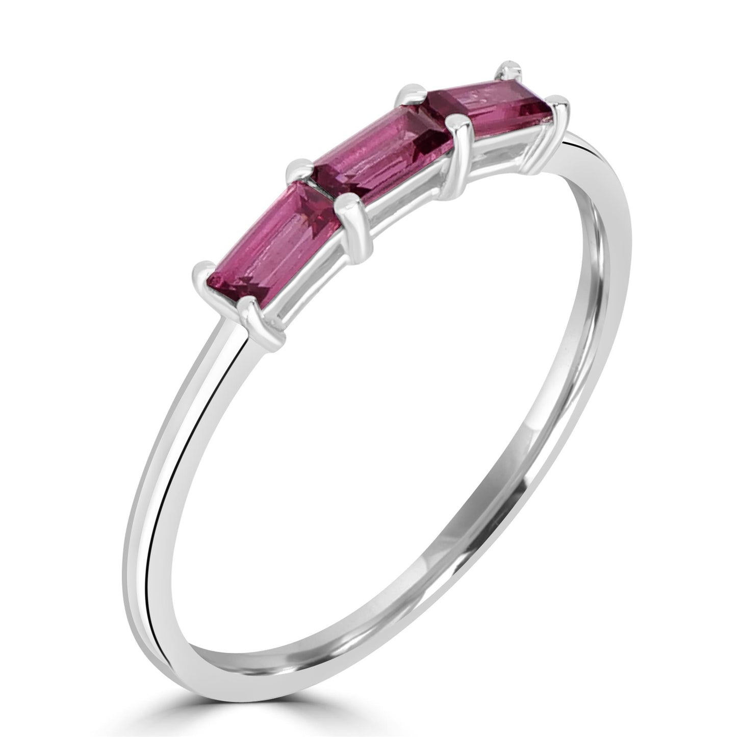 Heidi Sterling Silver Rhodolite Gemstone Stackable 3-Stone Baguette Ring, Sizes 6 to 8