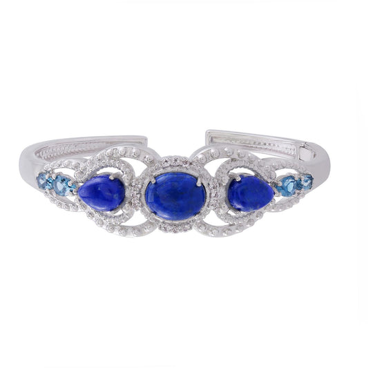 Sterling Silver Lapis Blue Topaz and White Topaz Cuff Bracelet, 6.5 Inches