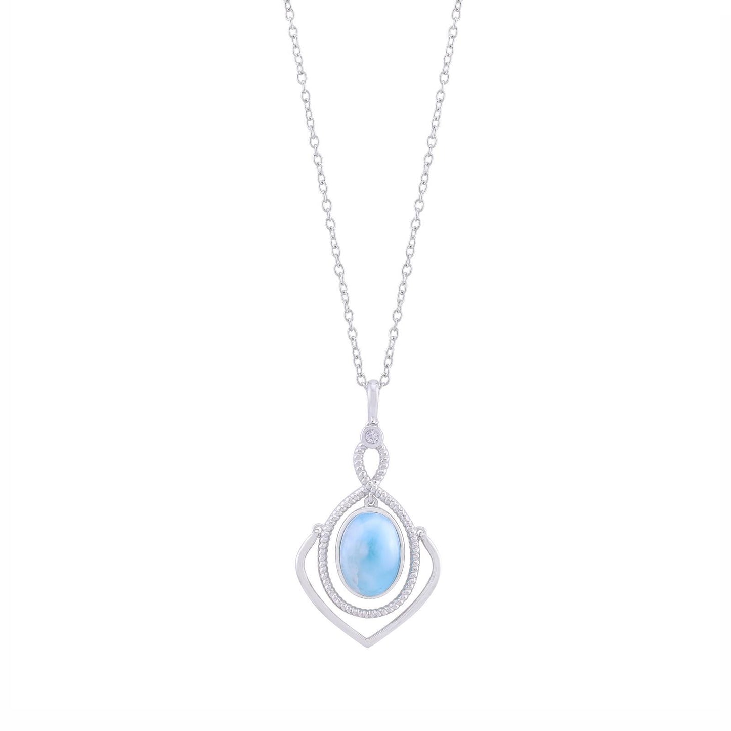 Gemistry Womens & Girls Sterling Silver Larimar with White Topaz Floating Pendant Necklace with Chain, 18 inch Gift for Her | Wedding | Birthday | Anniversary