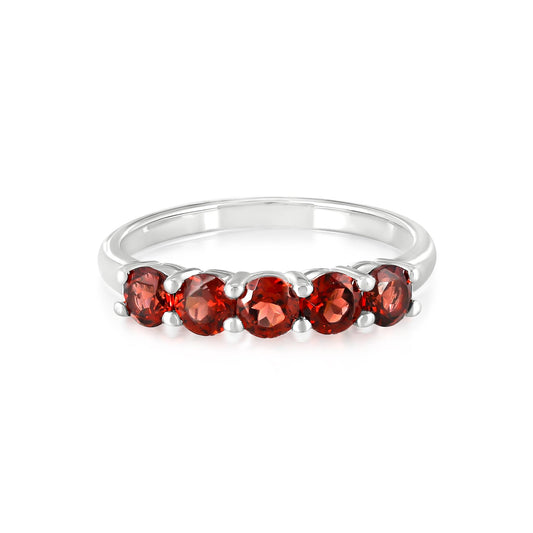 Sterling Silver Garnet 5-Stone Ring, Sizes 7 to 9