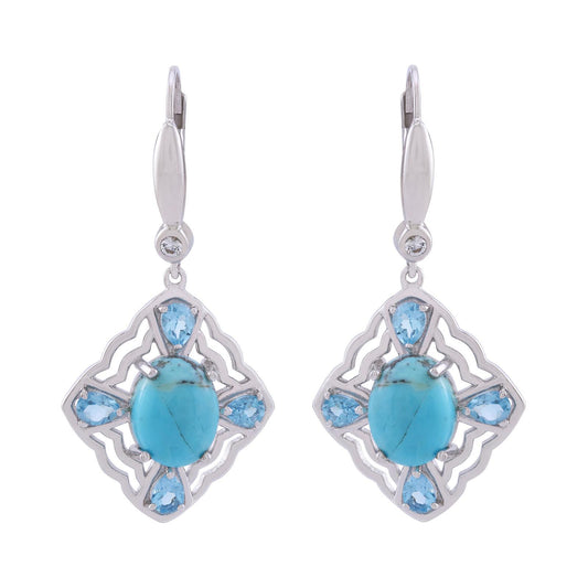 Sterling Silver Kingman Turquoise, Swiss Blue Topaz and White Topaz Framed Earrings