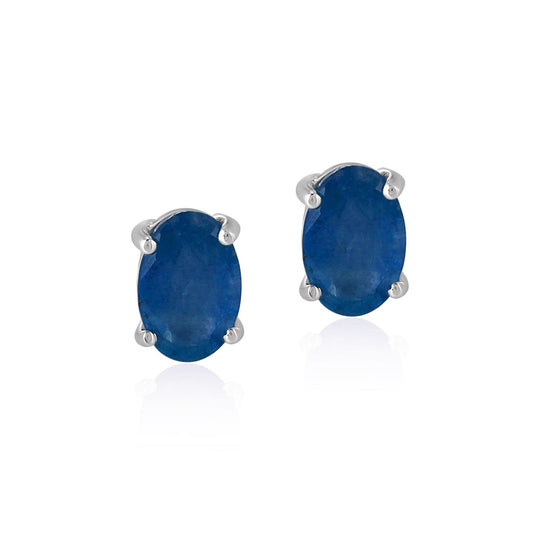14K White Gold Oval Sapphire Stud Earrings