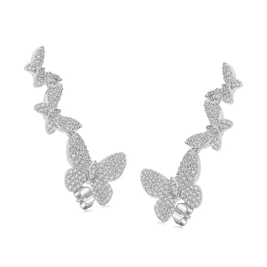 Judy Crowell Jewelry Sterling Silver Graduated Butterfly Cubic Zirconia Crawler Earrings