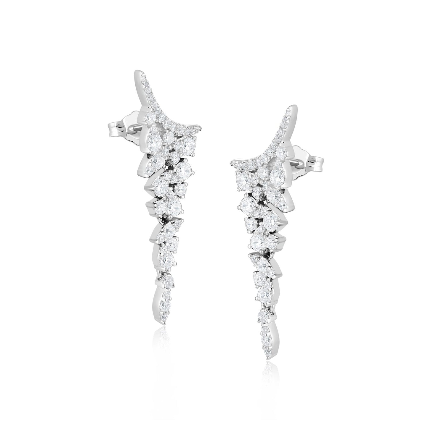 Judy Crowell Jewelry Sterling Silver Multi Shape Cubic Zirconia Graduated Drop Earrings