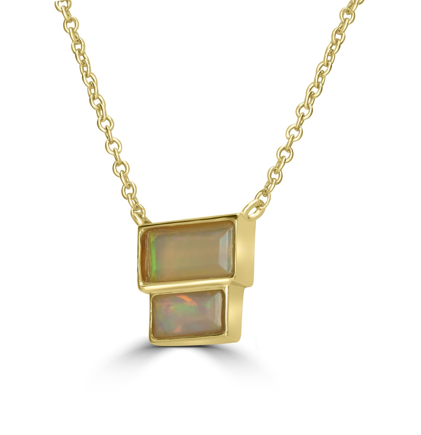 14K Gold Over Sterling Silver Genuine Opal Double Baugette Pendant Necklace