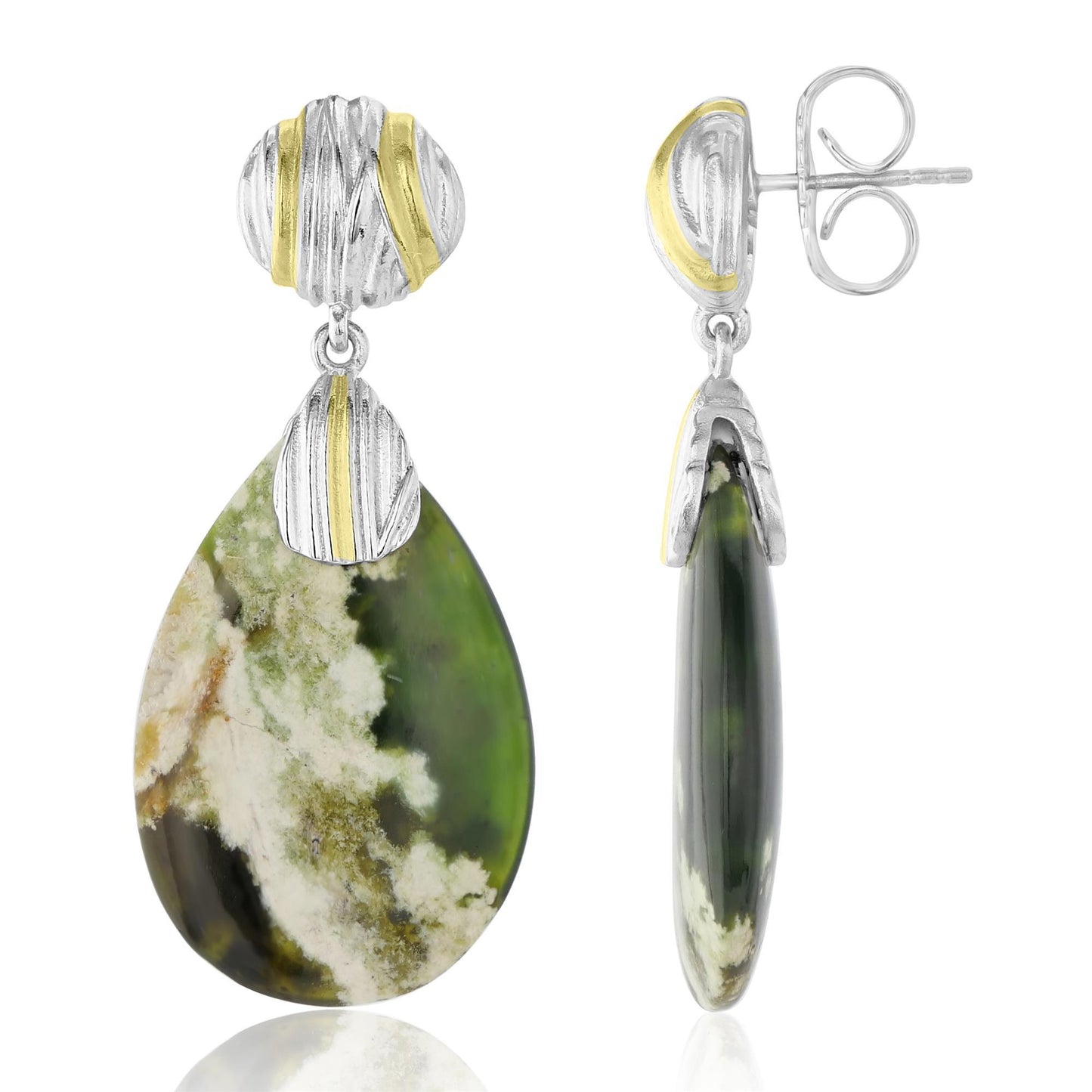 Sterling Silver Elongated Chrome Chaldedony Gemstone Pear Drop Earrings